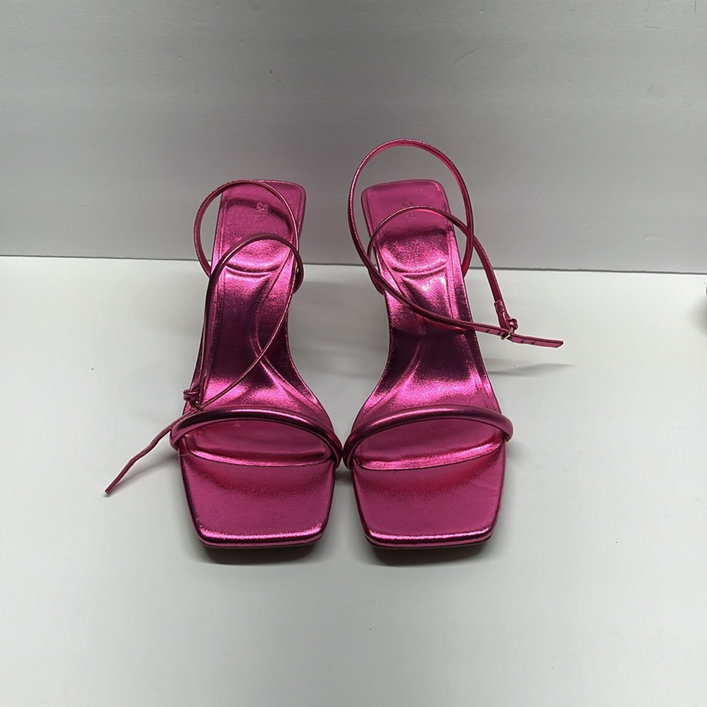 Zara Metallic Mid Height Heels Sandals Size 40 color pink